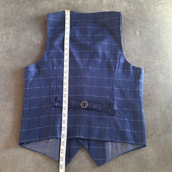 Men’s Blue Plaid 3 Piece Slim Fit Suit Notched Lapel Jacket 34 Pants 32 NEW - Picture 10 of 16